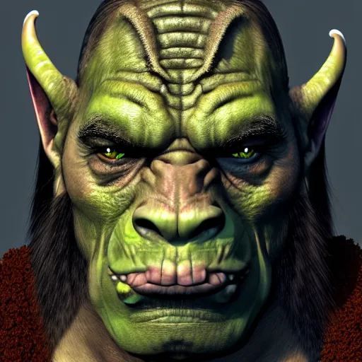 Image similar to a photorealistic portrait shot of a fantasy orc