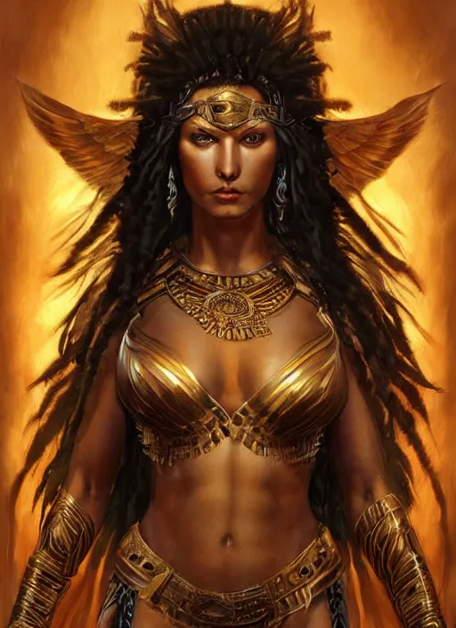 Image similar to a highly detailed symmetrical painting of a female amazon warrior with piercing beautiful eyes in dark tomb setting, dynamic lighting, ambient lighting, deviantart, art by artgerm and karol bak and mark brooks