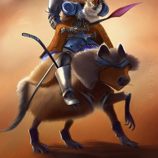 Image similar to hamster knight riding his trusty cat steed into battle, digital fantasy art, high resolution