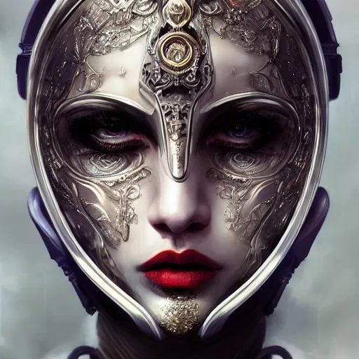 Prompt: Very very very very highly detailed epic photo of face with venetian mask, intricate, dystopian, sci-fi, extremely detailed, digital painting, artstation, concept art, smooth, sharp focus, illustration, intimidating lighting, incredible art by Artgerm