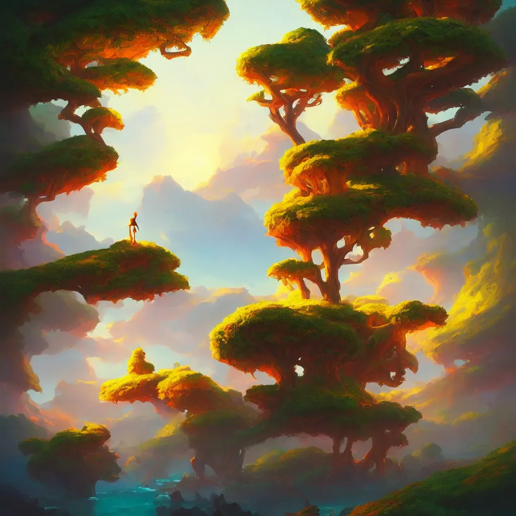 Image similar to enchanted island landscape in the style of riven and myst by rhads and jesper ejsing. vivid color, highly detailed, mystical, digital painting, artstation, concept art, matte, sharp focus.