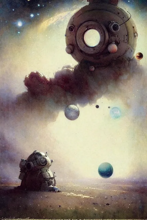 Image similar to ( ( ( ( ( 1 9 5 0 s retro science fiction outer space landscape. muted colors. ) ) ) ) ) by jean - baptiste monge!!!!!!!!!!!!!!!!!!!!!!!!!!!!!!