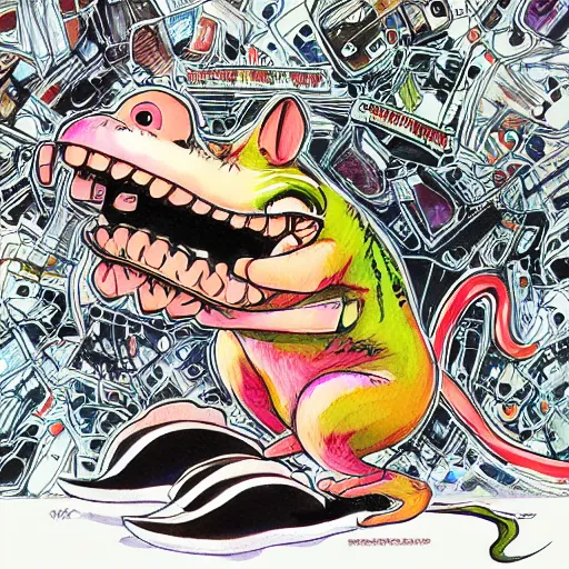 Prompt: ratfink, centered award winning watercolor pen illustration, by caroline choi, edited by range murata and ed roth