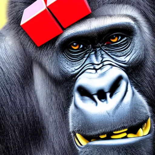 Image similar to a gorilla solving a rubix cube