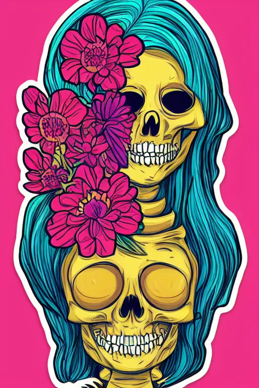 Image similar to portrait of a flower skeletor girl, art by milka oxana, sticker, colorful, illustration, highly detailed, simple, smooth and clean vector curves, no jagged lines, vector art, smooth