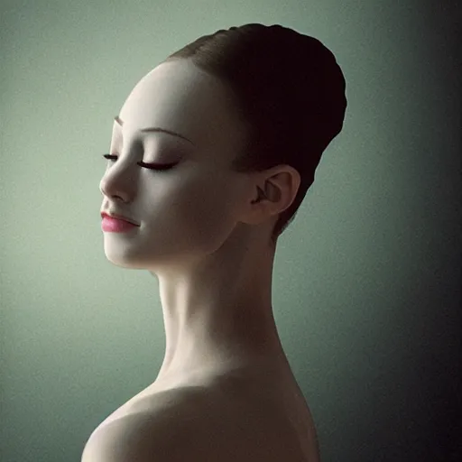 Image similar to portrait of a ballerina with a beautiful porcelain face dressed in a venecian mask, rain, cinematic light and reflections, beautiful dreamy lighting, photographed by annie leibovitz, zbrush,