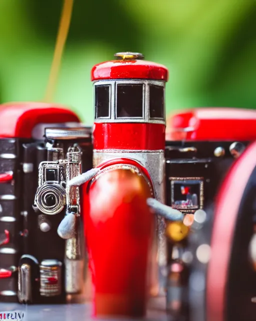 Image similar to high quality presentation photo of a detailed retro tin toy rocket ship, photography 4k, f1.8 anamorphic, bokeh, 4k, Canon, Nikon