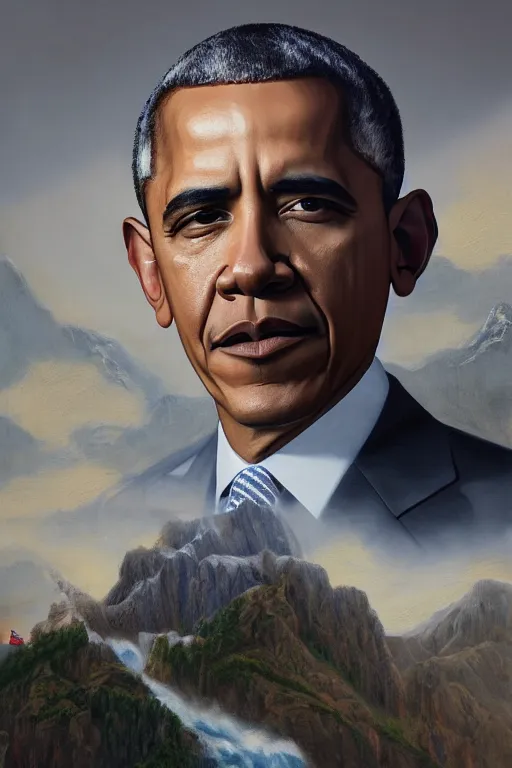 Prompt: obama nervously standing next to a mountain made of papers, oil on canvas, intricate, portrait, 8 k highly professionally detailed, hdr, cgsociety