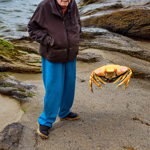 Image similar to elderly man + crab hybrid, canon eos r 3, f / 1. 4, iso 2 0 0, 1 / 1 6 0 s, 8 k, raw, unedited, symmetrical balance, wide angle