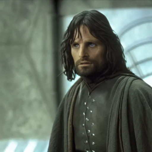 Image similar to A still of Aragorn on Star Trek, sharp focus, high quality, 4k