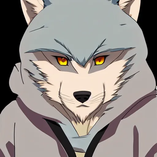 Prompt: key anime visual portrait closeup of a handsome male anthro wolf furry fursona with beautiful eyes, wearing a hoodie, official modern animation