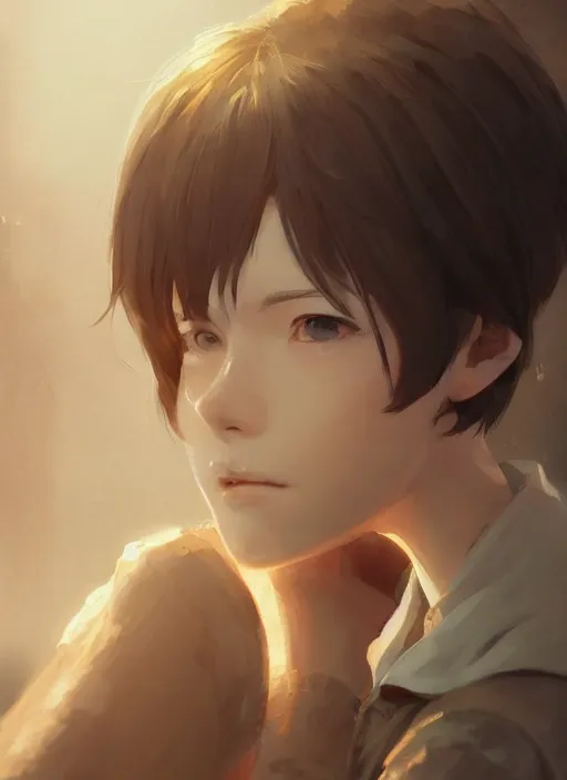 Image similar to portrait of a girl with short hair, complex, applied to tone, ambient lighting, high detail, digital painting, artstation, concept art, 4 k, stunningly beautiful, clear focus, makoto shinkai and akihiko yoshida, hidari and vlop