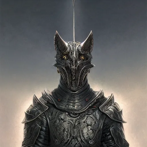 Image similar to daedric armor, realistic face anthropomorphic wolf, realistic visible face, in daedric armor, stuning 3 d render, masterpiece, glowing aura, by donato giancola and greg rutkowski and wayne barlow and zdzisław beksinski