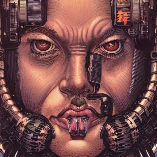 Image similar to portrait closeup of crazy robotic post malone, symmetrical, by yoichi hatakenaka, masamune shirow, josan gonzales and dan mumford, ayami kojima, takato yamamoto, barclay shaw, karol bak, yukito kishiro