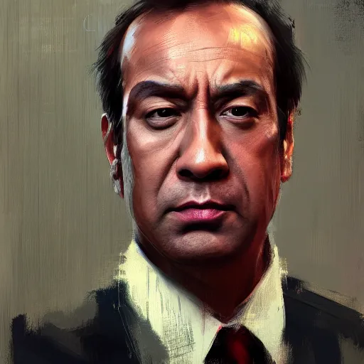 Prompt: A realistic hyperdetailed wide-shot digital oil portrait painting of an asian Saul Goodman in the style of Guy Denning, Ruan Jia, and Craig Mullins. Trending on ArtStation, DeviantArt, and Instagram. CGSociety Digital art. Asian Saul Goodman.