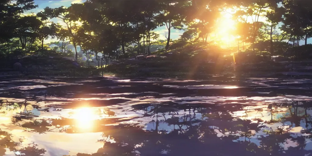 Prompt: the inside of an Arby's anime still from OVA animated by Makoto Shinkai beautiful sunlight and reflections