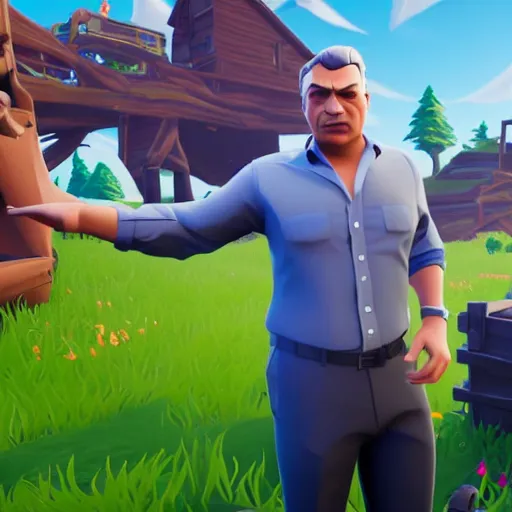 Image similar to Viktor Orban in Fortnite doing the Floss