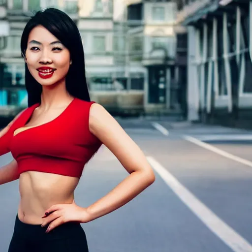 Premium Photo  Asian Female Wearing A Black and red sports bra