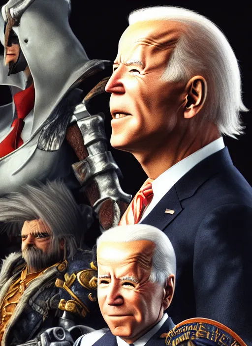 Image similar to a full portrait photo of biden in final fantasy ix style, f / 2 2, 3 5 mm, 2 7 0 0 k, lighting, perfect faces, award winning photography.