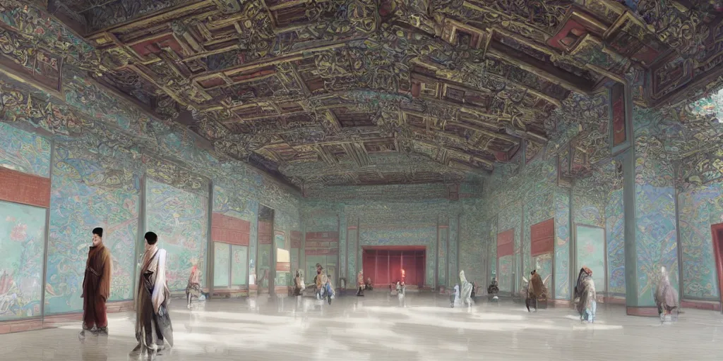 Prompt: beijing palace museum ， by makoto shinkai and ruan jia