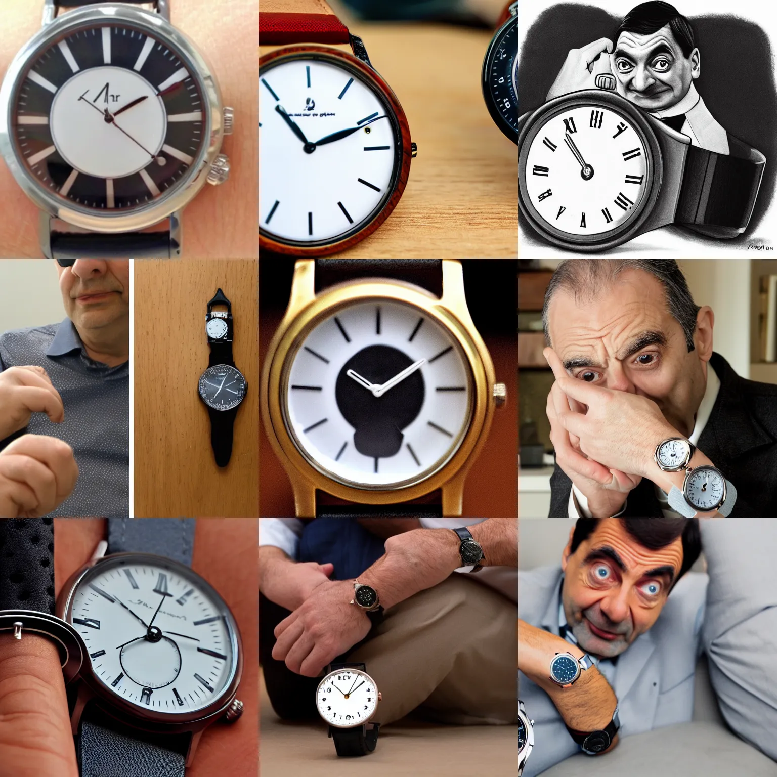 Prompt: Mr. Bean waiting impatiently looking at his watch