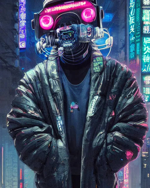 Prompt: detailed portrait of cyberpunk computer scientist who served as systems engineer dancer on the neo Tokyo streets of the Mecha Empire city during the Festival of Masks, futuristic neon, reflective puffy coat, decorated with traditional Japanese ornaments by Ismail inceoglu dragan bibin hans thoma greg rutkowski Alexandros Pyromallis Nekro Rene Maritte Illustrated, Perfect face, fine details, realistic shaded, fine-face, pretty face