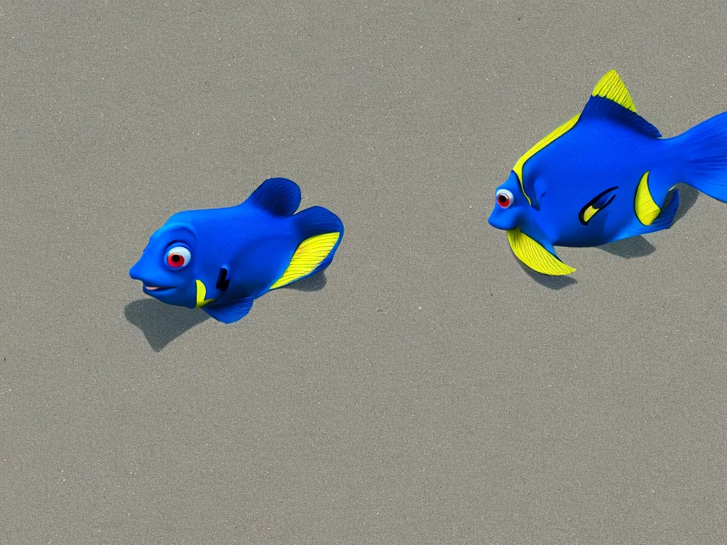 Image similar to Dory in real life with real human feet and legs walking toward you on the beach, 8k resolution