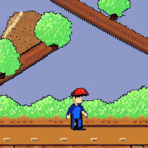 Image similar to a lazy miner, train station background, 8 - bit pixel art. cute.