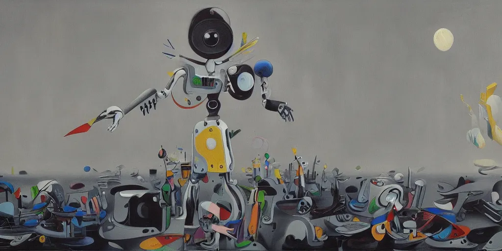 Image similar to a beautiful painting of robot by yves tanguy, trending on artstation