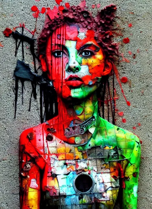 Image similar to a portrait of a pretty sewer punk young lady by artur bordalo