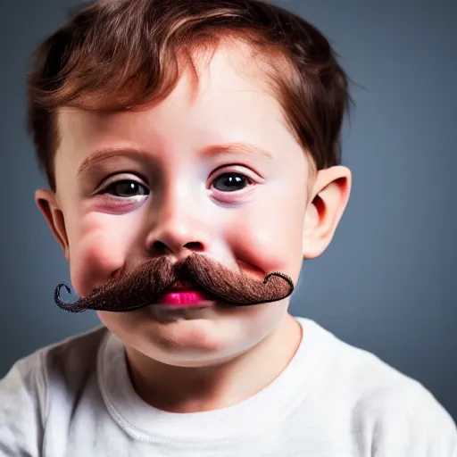 Image similar to toddler elon musk with long mustache and epic beard, 5 0 mm, studio lighting