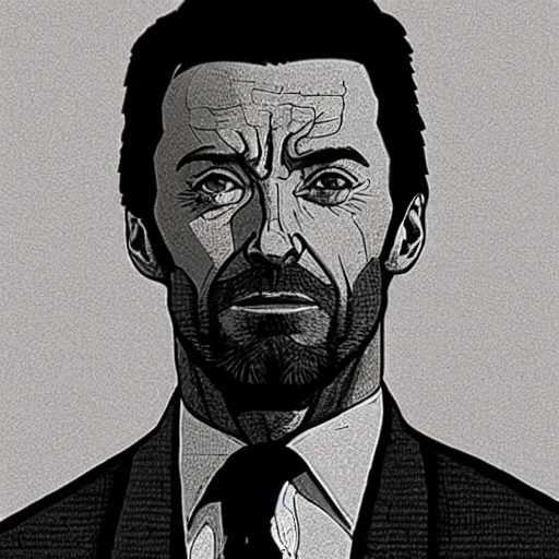 Prompt: “ hugh jackman retro minimalist portrait by jean giraud, moebius starwatcher, comic, 8 k ”