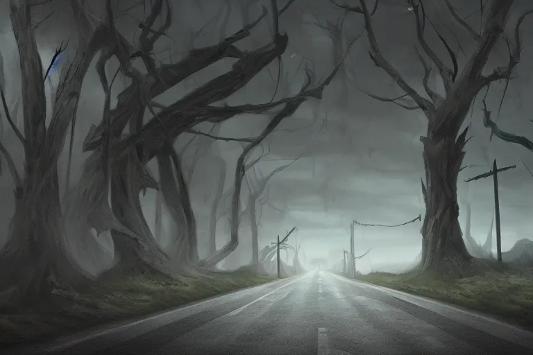 Image similar to a road to nowhere, grim, dark art, digital art, realistic, trending on artstation, detailed