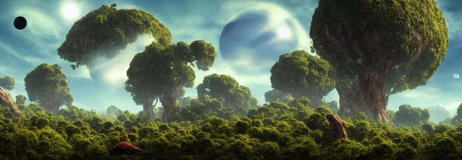 Prompt: alien exoplanet : landscape : birds : flora and fauna :