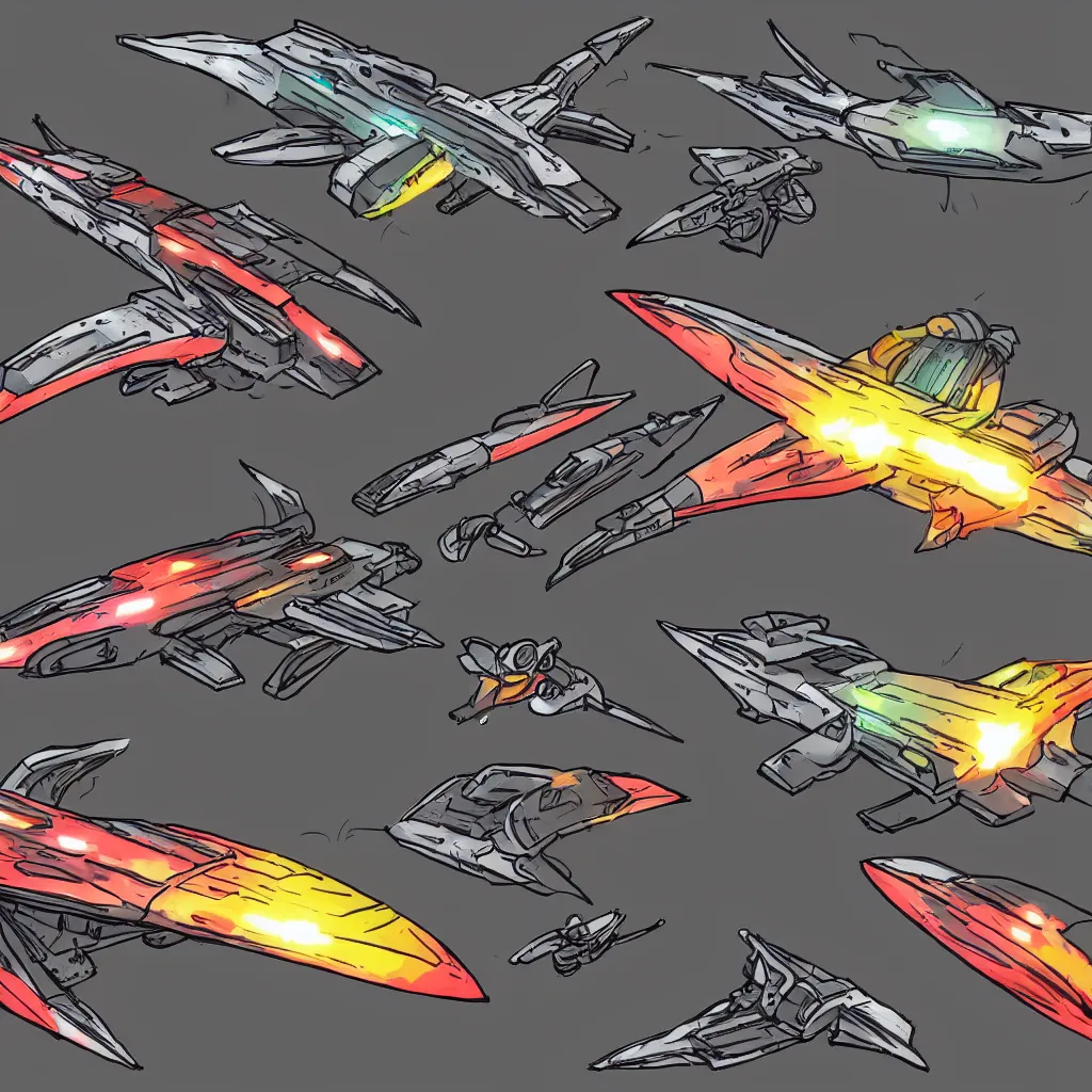 Image similar to combat spaceship concept art colorful