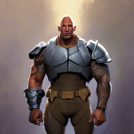 Image similar to greg manchess portrait painting of armored the foundation aka dwayne the rock johnson from fortnite as overwatch character, medium shot, asymmetrical, profile picture, organic painting, sunny day, matte painting, bold shapes, hard edges, street art, trending on artstation, by huang guangjian, gil elvgren, ruan jia, greg rutkowski, gaston bussiere