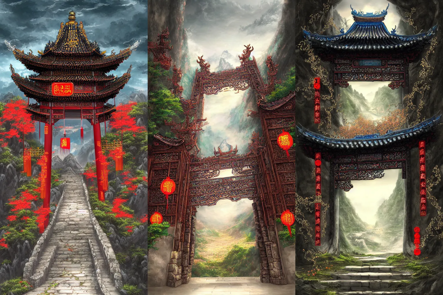 Prompt: the gate to the eternal kingdom of china, fantasy, digital art, hd, detailed.