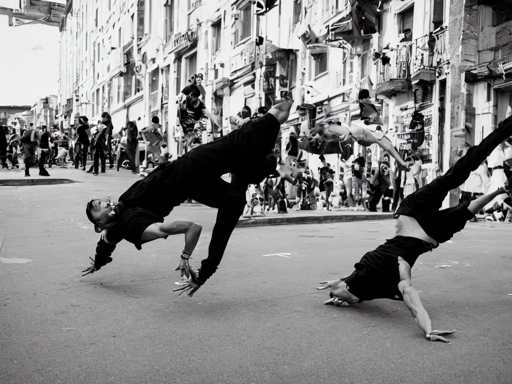 Prompt: breakdancing, street, photo