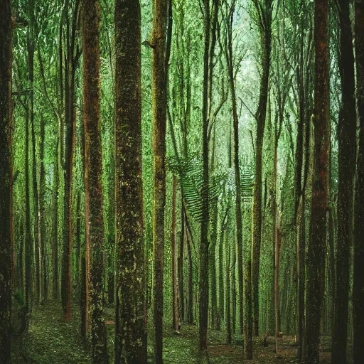 Prompt: photograph of a forest growing in a basement