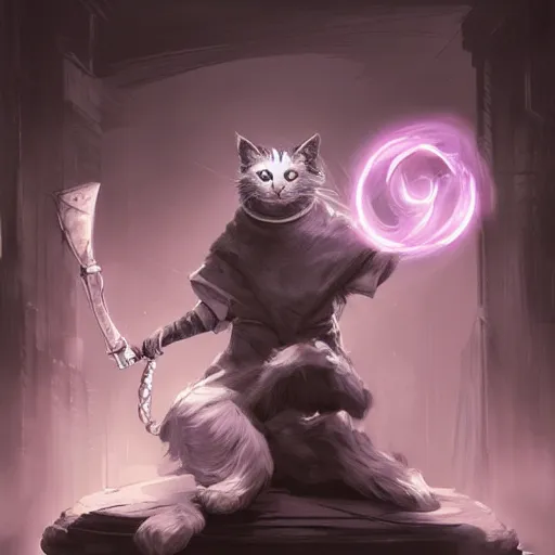 Image similar to black and white cat sorcerer, dnd fantasy digital art by Greg Rutkowski, extremely neon blue accents