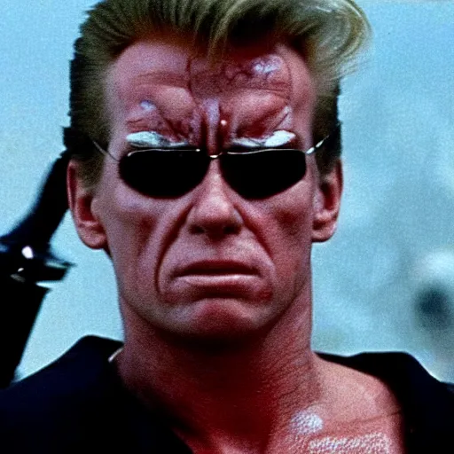 Prompt: A still of Donald Trump as The Terminator from T2 Terminator 2 Judgement Day. Extremely detailed. Beautiful. 4K. Award winning.