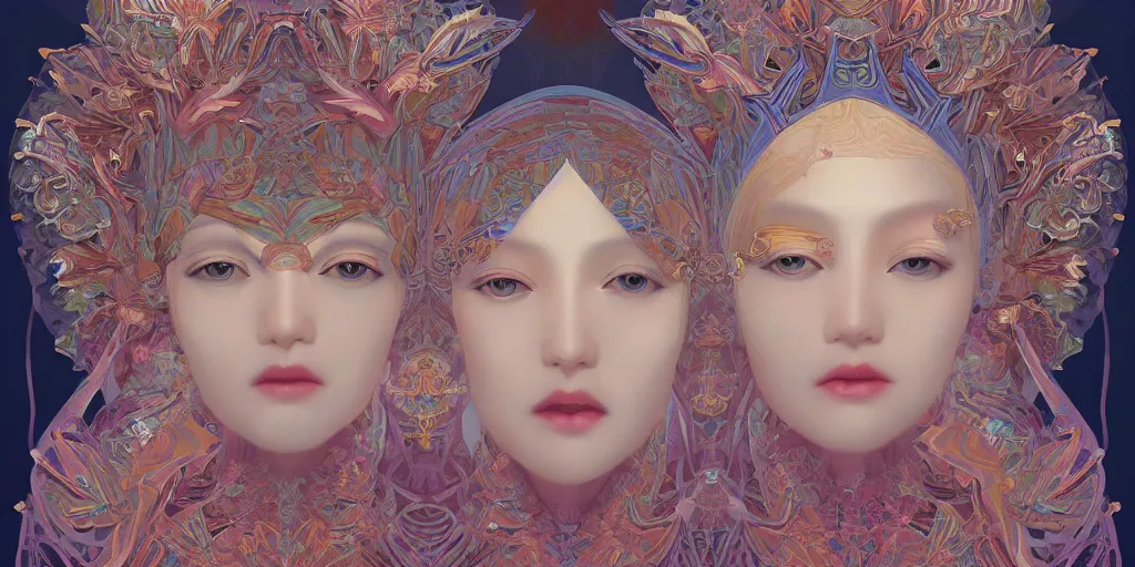 Image similar to breathtaking detailed concept art painting kaleidoscope art deco pattern of blonde faces goddesses by hsiao - ron cheng, amalgamation flowers, bizarre compositions, exquisite detail, extremely moody lighting, 8 k