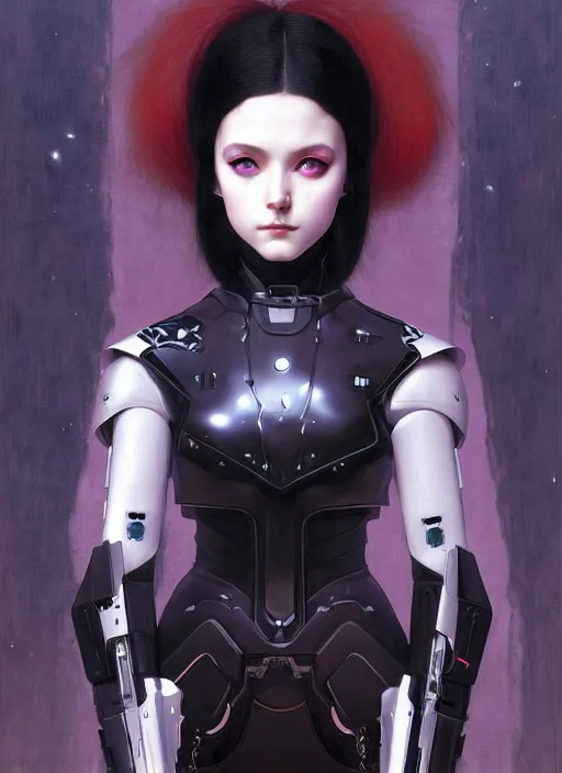 Image similar to portrait of beautiful cute young goth balenciaga military maiden cyborg girl with white hair in warhammer armor, art by ( ( ( kuvshinov ilya ) ) ) and wayne barlowe and gustav klimt and artgerm and wlop and william - adolphe bouguereau