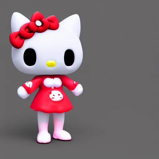 Image similar to evil demon hello kitty devil, 3d render, sanrio, parody, red, devil horns, my melody, behance, HD render, unity, cinematic Trending on artstation.