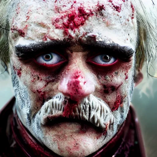 Prompt: an extremely detailed crispy clean 8 k photo close up ultra detailed of zardoz as a zombie he has all glossy red eyes and he's very tired