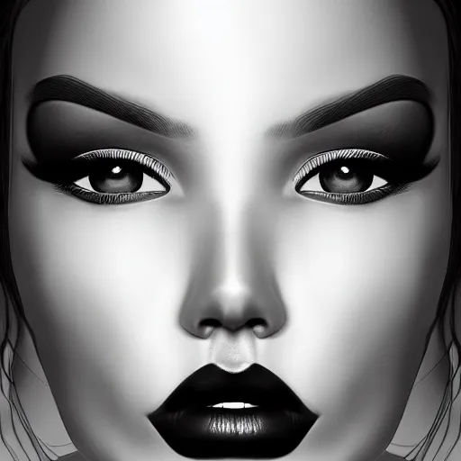 Prompt: black and white vogue extreme closeup portrait by artgerm of a beautiful female model, high contrast, digital illustration