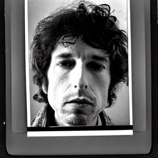 Prompt: Mugshot Portrait of Bob Dylan, taken in the 1970s, photo taken on a 1970s polaroid camera, grainy, real life, hyperrealistic, ultra realistic, realistic, highly detailed, epic, HD quality, 8k resolution, body and headshot, film still, front facing, front view, headshot and bodyshot, detailed face, very detailed face