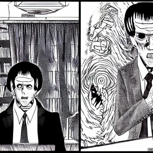 Image similar to Creepy Joe Biden by Junji Ito, horror manga