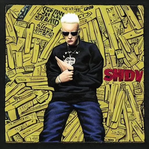 Image similar to Slim Shady listening to Slim Shady LP in the Slim Shady LP album cover