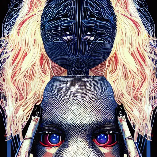 Image similar to portrait of crazy sia kate isobelle furler, symmetrical, glamour, by yoichi hatakenaka, masamune shirow, josan gonzales and dan mumford, ayami kojima, takato yamamoto, barclay shaw, karol bak, yukito kishiro, artgerm